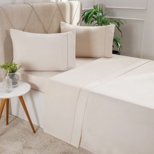 Jogo De Cama Queen Serenitá 4 Pçs Bordado Festonê 158x198x35cm Sand