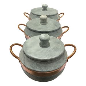 Jogo De Panelas Pedra Sabão Bojuda Com Tampa De Pedra