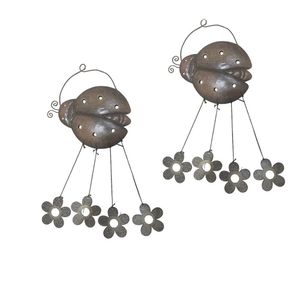 Sino Dos Ventos Joaninha Flores Kit 2 Unidades Jardim Varanda Quintal Enfeite Som Suave Relaxante Decoraçao