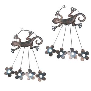 Sino Dos Ventos Lagarto Flores Kit 2 Unidades Jardim Quintal Enfeite Decoraçao Ambiente Externo Varanda