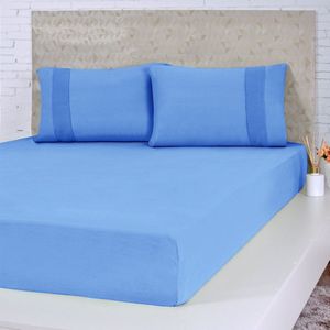 Lençol Casal Bella Cama Malha 100% Algodão 138x188x30 Azul