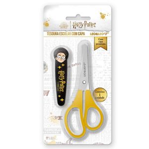 Tesoura Escolar Harry Potter Com Capa Protetora Leo&leo Amarelo