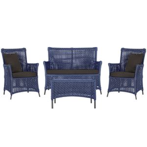 Jogo Sofá E 2 Poltronas E Mesa Igapó Preta E9 Trama Original Azul