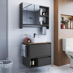 Conjunto Gabinete Para Banheiro Nicho 1 Gaveta 1 Porta Com Cuba Armário De Banheiro 1 Porta Com Espelho
