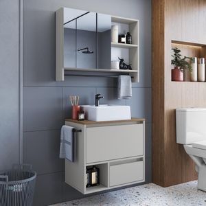 Conjunto Gabinete Para Banheiro Nicho 1 Gaveta 1 Porta Com Cuba Armário De Banheiro 1 Porta Com Espelho