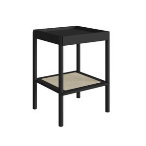 Mesa Lateral Quadrada C- Prateleira 43cm Palhinha Pé Madeira Oslo Artesano | Nero