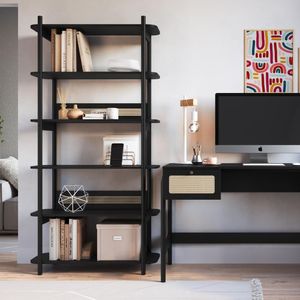 Escrivaninha 2 Gavetas 139cm Palhinha Pé Madeira Oslo Artesano | Nero