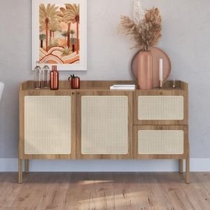 Balcão Buffet 2 Portas 2 Gavetas 139cm Palhinha Pé Madeira Oslo Artesano | Hanover