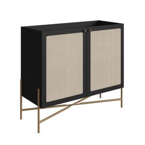 Balcão Bar 2 Portas 93cm Palhinha Pé Metal Oslo Artesano | Nero-dourado