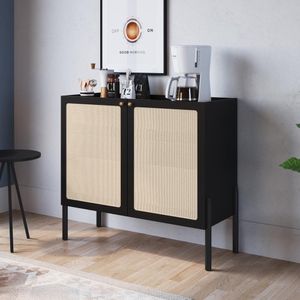 Balcão Bar 2 Portas 93cm Palhinha Pé Madeira Oslo Artesano | Nero
