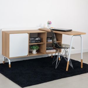 Mesa Escrivaninha Giratória 111cm Balcão Credenza 1 Gav 1 Porta 136cm Hanover-branco Home Office Flexus Artesano
