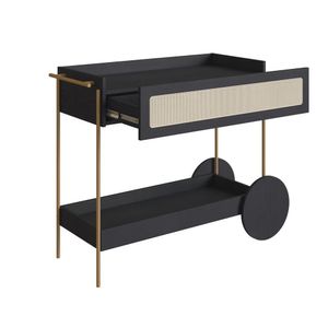 Carrinho Bar 1 Gaveta 110cm C- Porta Taças Palhinha Pé Metal Oslo Artesano | Nero-dourado