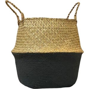 Cesta Com Alça Decorativo Em Palha 45cm Preto