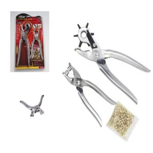 Kit Alicate Furador Vazador Ilhoses 2 Em 1 Furador Cinto Couro Ajuste Com 100 Ilhos 6 Medidas Profissional Completo