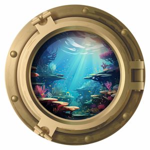 Adesivo De Parede Infantil Janela Fundo Do Oceano 3d