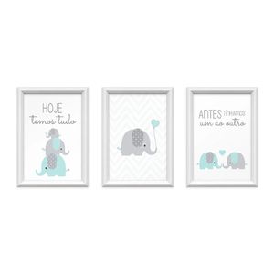 Kit 3 Quadros Decorativos Meu Rodapé Elefantes 24x34