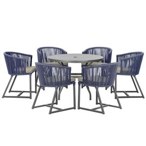Mesa E 6 Cadeiras E Noronha Preto E8 Trama Original Azul