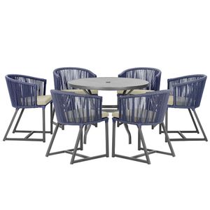 Mesa E 6 Cadeiras E Noronha Preto E7 Trama Original Azul