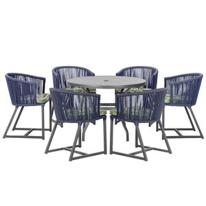 Mesa E 6 Cadeiras E Noronha Preto E5 Trama Original Azul