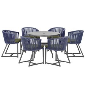Mesa E 6 Cadeiras E Noronha Preto E13 Trama Original Azul