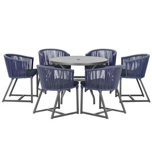 Mesa E 6 Cadeiras E Noronha Preto E12 Trama Original Azul