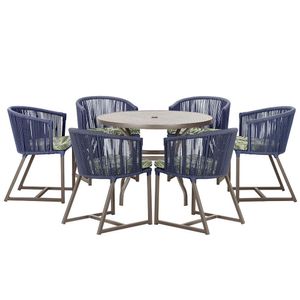 Mesa E 6 Cadeiras E Noronha Marrom E5 Trama Original Azul
