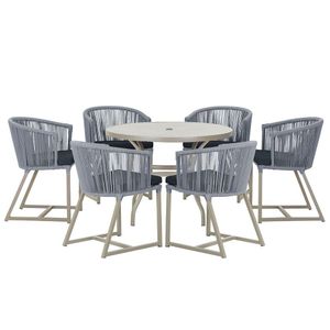 Mesa e 6 Cadeiras De Jantar Noronha Fendi e12 Trama Original Prata
