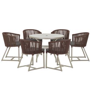 Mesa e 6 Cadeiras De Jantar Noronha Fendi E11 Trama Original Marrom