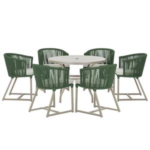 Mesa E 6 Cadeiras De Jantar Noronha Fendi E3 Trama Original Verde