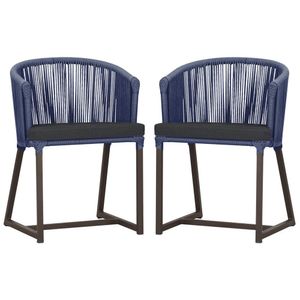 2 Cadeiras De Jantar Noronha Marrom Corda Náutica E11 Trama Azul