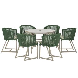 Mesa e 6 Cadeiras De Jantar Noronha Fendi E5 Trama Original Verde