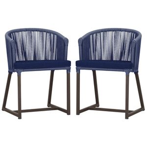 2 Cadeiras De Jantar Noronha Marrom Corda Náutica E10 Trama Azul