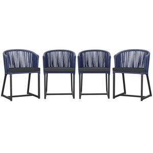 4 Cadeiras De Jantar Noronha Preta Corda Náutica E11 Trama Azul