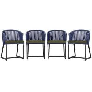 4 Cadeiras De Jantar Noronha Preta Corda Náutica E13 Trama Azul