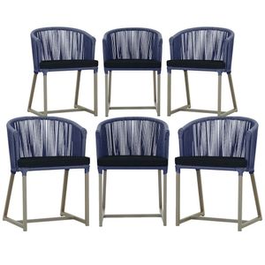 6 Cadeiras De Jantar Noronha Fendi Corda Náutica E12 Trama Azul