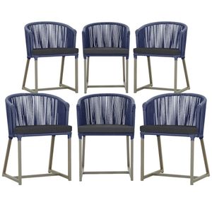 6 Cadeiras De Jantar Noronha Fendi Corda Náutica E11 Trama Azul