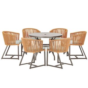Mesa Com 6 Cadeiras Jantar Noronha Marrom E3 Trama Original Terra Cota