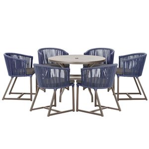 Mesa Com 6 Cadeiras Jantar Noronha Marrom E11 Trama Original Azul