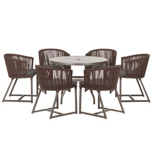Mesa Com 6 Cadeiras Jantar Noronha Marrom E11 Trama Original Marrom