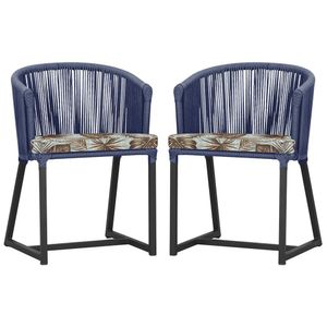2 Cadeiras De Jantar Noronha Preta Corda Náutica E6 Trama Azul