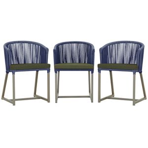 3 Cadeiras De Jantar Noronha Fendi Corda Náutica E13 Trama Azul