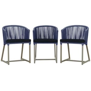 3 Cadeiras De Jantar Noronha Fendi Corda Náutica E12 Trama Azul