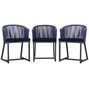 3 Cadeiras De Jantar Noronha Preta Corda Náutica E12 Trama Azul