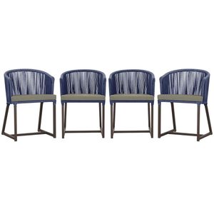 4 Cadeiras De Jantar Noronha Marrom Corda Náutica E8 Trama Azul