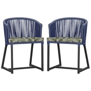 2 Cadeiras De Jantar Noronha Preta Corda Náutica E5 Trama Azul