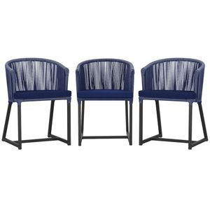 3 Cadeiras De Jantar Noronha Preta Corda Náutica E10 Trama Azul