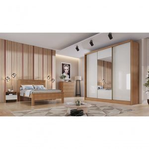 Guarda Roupa Casal Com Espelho 3 Portas 8 Gavetas Medelim-cumaru-fendi Móveis Novo Horizonte