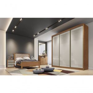 Guarda Roupa Casal 3 Portas 6 Gavetas Diamond-cumaru Off White Móveis Novo Horizonte