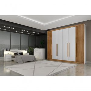 Guarda Roupa Casal 6 Portas 8 Gavetas Coimbra Ripado-branco Móveis Novo Horizonte