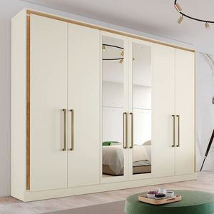 Guarda Roupa Casal Com Espelho 6 Portas 6 Gavetas Argos-off White Made Marcs